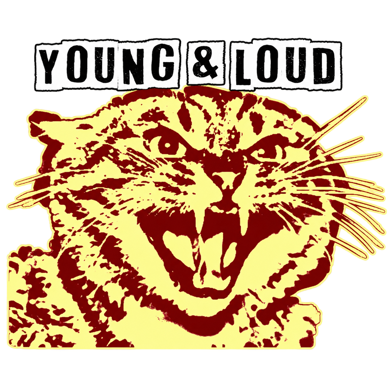 YOUNG & LOUD – Tiger-Logo in Hellgelb und Dunkelrot
